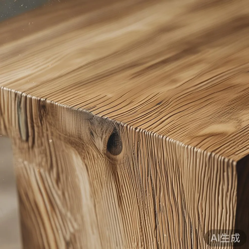 Close-up detail of solid ash wood texture on furniture leg