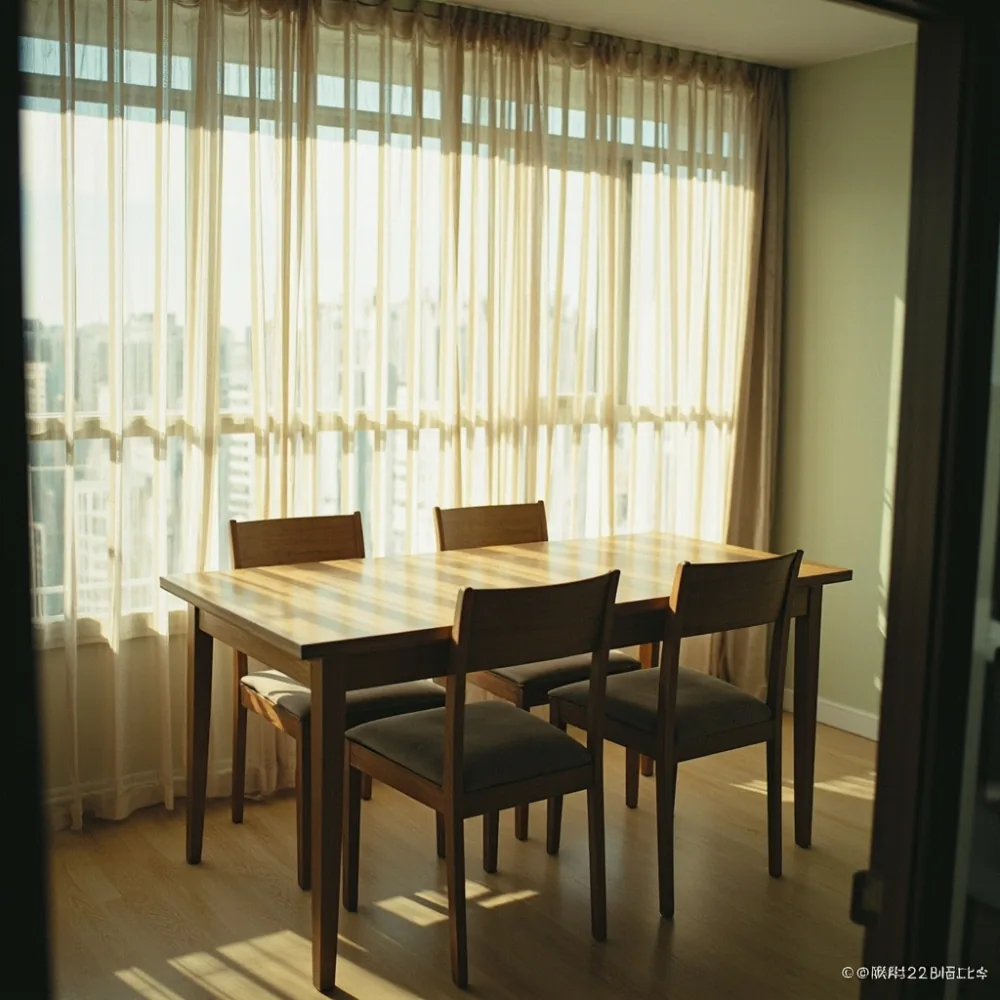 Solid wood dining set on Jurong condo balcony with natural light