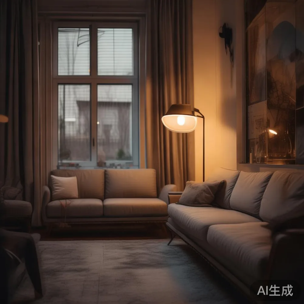 Sofa Selection Tips Before Purchase in Scandinavian Style — room setting at dusk with warm lamp light, film 